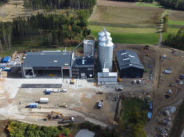 Luftaufnahme des Nawaro-Holzkraftwerks mit Pellets-Werk