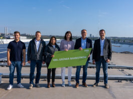 Gruppenfoto: Thomas Köck, stv. Projektleiter, Stephan Auracher, Katherine Urrutia Lopez (Baywa), Tanja Kienegger (ÖBB), Johann Pluy und Klemens Neubauer