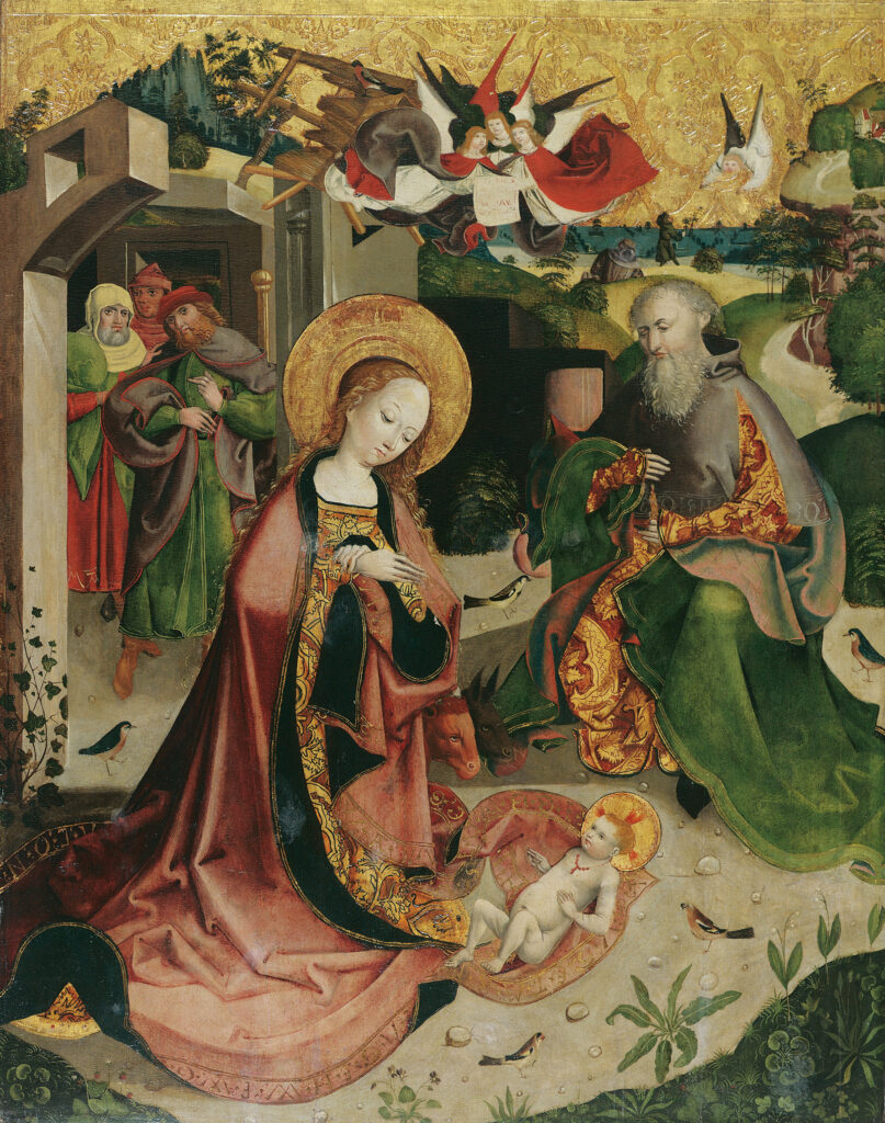 Die Anbetung des Christuskindes durch Maria und Josef, oberösterreichischer Maler um 1500