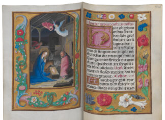 Buchillustration: Christi Geburt: Hortulus Animae (Seelengärtlein), Flandern (Simon Bening und Atelier), zwischen 1510 und 1524