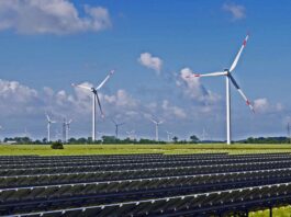 PV-Anlagen mit Windräder im Hintergrund