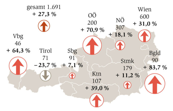 GRAFIK: Österreichkarte mit den Insolvenzen