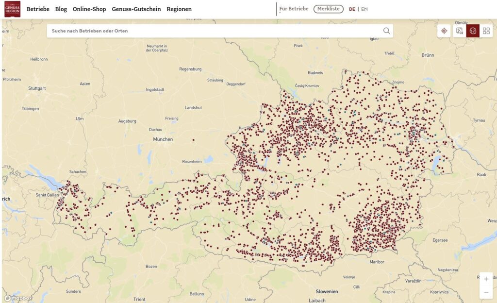 Screenshot Genuss-Landkarte