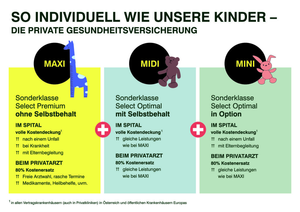 Grafik: Bausteine der Kinderkrankenversicherung der Raiffeisen Versicherung