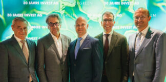 Feierten 30 Jahre Invest AG: Heinrich Schaller, Stefan Pierer (Pierer Mobility), Gernot Hofer, Christoph Swarovski (Präsident Industriellenvereinigung Tirol) und Reinhard Schwendtbauer (Vorstand RLB OÖ)