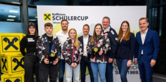 Carmen Spielberger, Jonas Rothleitner (LSVK-Kader), Christian Walder, Caroline Gröblacher (LSVK-Kader), Peter Petscharnig (Sportliche Leitung LSVK), Carmen Thalmann, Dieter Mörtl, Lynnette Kaus-Hübl (Obfrau Raiffeisen Club) und Manfred Wilhelmer