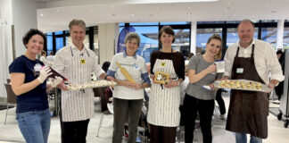 Maria Williams (Community Nurses), Florian Stryeck (RLB), Ursula Vennemann (Präsidentin LebensGroß), Ariane Pfleger (RLB), Bianca Wohlgemuth-Lackner (Bäckerin) und Sascha Potoschnigg (Süßer Steirer)