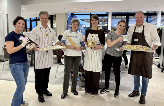 Maria Williams (Community Nurses), Florian Stryeck (RLB), Ursula Vennemann (Präsidentin LebensGroß), Ariane Pfleger (RLB), Bianca Wohlgemuth-Lackner (Bäckerin) und Sascha Potoschnigg (Süßer Steirer)