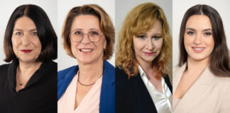 Collage mit vier Porträts: Susanne Bauer, RSC CEO, Elke Berger, RSC COO, Lydia Tomasch, Teamleiterin Digital Banking, Contact Center, Romana Matosevic, Teamleiterin Compliance Monitoring, Transaction Services & Monitoring