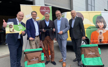 Dietmar Slowakiewicz und Bernhard Meisl (beide GF Café+Co Deutschland), Thomas Karl (GF Firmengruppe Karl), Fritz Kaltenegger (CEO Café+Co Int.) und Wolfgang Wagner (GL Café+Co Int.)