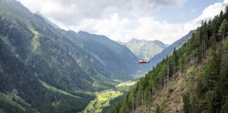 Bei der Aufarbeitung von Schadholzflächen kommen auch Hubschrauber zum Einsatz.