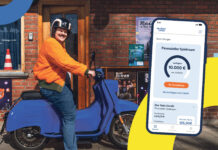TeamBank Advertorial: Mann aufd einem bleuen Motorrolla und ein Sujet von der faire Credit App