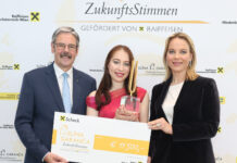 Die Siegerin der Zukunftsstimmen, Maja Triler, mit Erwin Hameseder und Elīna Garanča