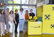 Sabine Weisz (Rektorin PPH Burgenland), Katrin Prawits, (Lehrende PPH Burgenland), Martina Steinhauer-Goldnagel (Leiterin Institut für Ausbildung PPH Burgenland), Verena Liszt-Rohlf (Forschende Department Wirtschaft Hochschule Burgenland), Johannes Ernst (Verantwortlicher Lehrender Changemaker-Projekt) und Bereichs­leiterin Christina Locsmandy sowie Privatkundenbetreuer Sebastian Ehrenhöfer von der RLB Burgenland © RLB Burgenland