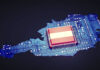 Symbolbild: Platine in Österreich-Form als mit Rot-Weiß-Roten-Chip