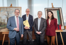 Erwin Hameseder und Michael Höllerer mit den Kunstexperten Carl Aigner und Lisa Kandlhofer, die die Sammlung weiterentwickeln werden.