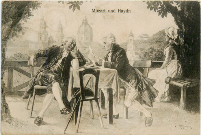 Alte Zeichnung von Mozart und Haydn