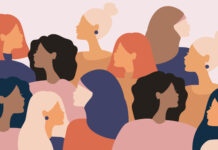 Mehr Frauen, mehr Perspektiven Gruppensilhouette von Frauen unterschiedlicher Kulturen und aus verschiedenen Ländern.