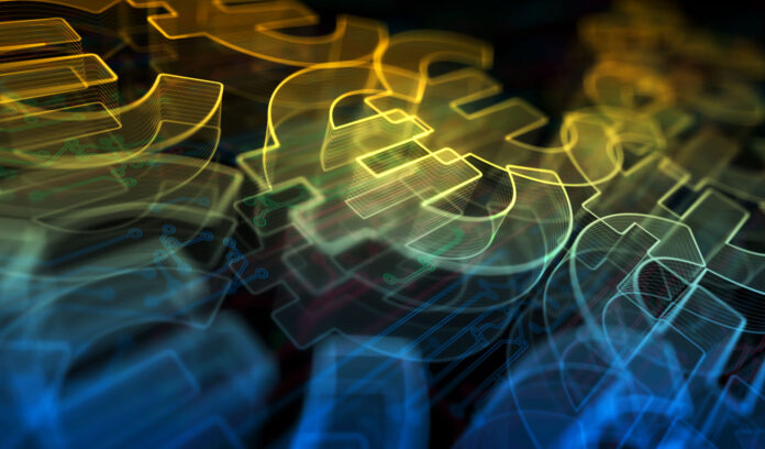 Illustration eines Euro-Stablecoins, diitalisiertes Eurozeichen