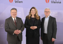 Bürgermeister Michael Ludwig, Vizebürgermeisterin Barbara Novak und Raiffeisen-NÖ-Wien-Generaldirektor Michael Höllerer