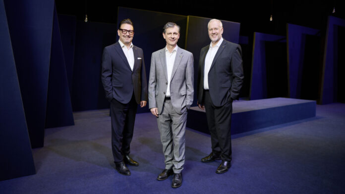 Das Vorstandstrio der RLB Vorarlberg, Manfred Miglar, Michael Alge und Thomas Nussbaumer