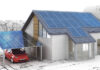 Visualisierung von einem Einfamilienhaus mit PV-Anlage und Elektroauto