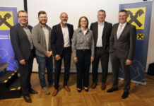 Friedrich Lehner, Daniel Kiebler, Dietmar Haider, Manuela Heidlmayer, Rudolf Kutzenberger und Harald Maier bei der Generalversammlung der Raiffeisenbank St. Marien