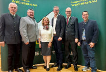AR-Vorsitzender Roman Bruckner, Obmann Konrad Schützenhöfer, Landtagsabgeordnete Theresia Heil, Geschäftsführer Hermann Klapf, RWA-Generaldirektor und Gastreferent Johannes Schuster sowie Obmann-Stv. Florian Summerer