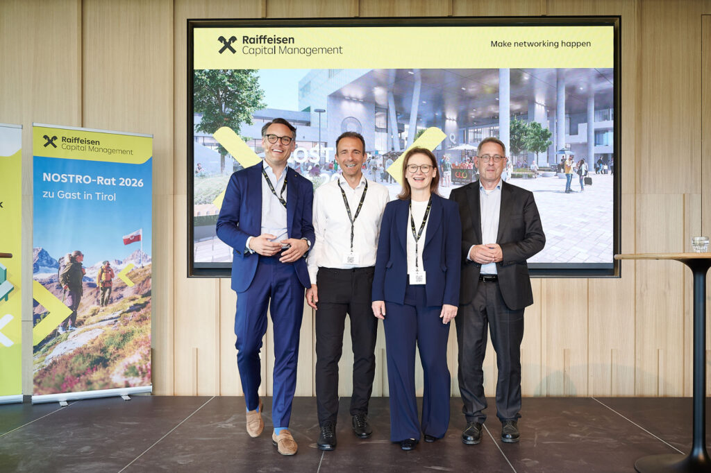 Jens David Lehnen, Leopold Quell, RLB-Tirol-Vorständin und Hausherrin Gabriele Kinast und Dieter Aigner
