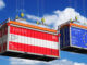 Shipping containers with flags of Austria and European Union - 3D illustration