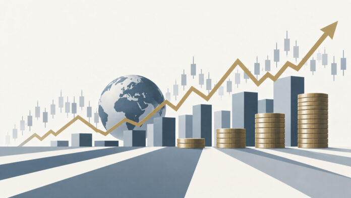 Symbolbild Abstrakte Finanzmarktprognose mit Goldmünzen